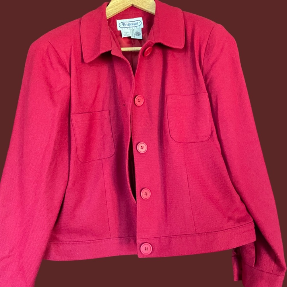 Bridgewater Classics Cranberry Red 100% Wool Bomber Jacket Coat Lightweight